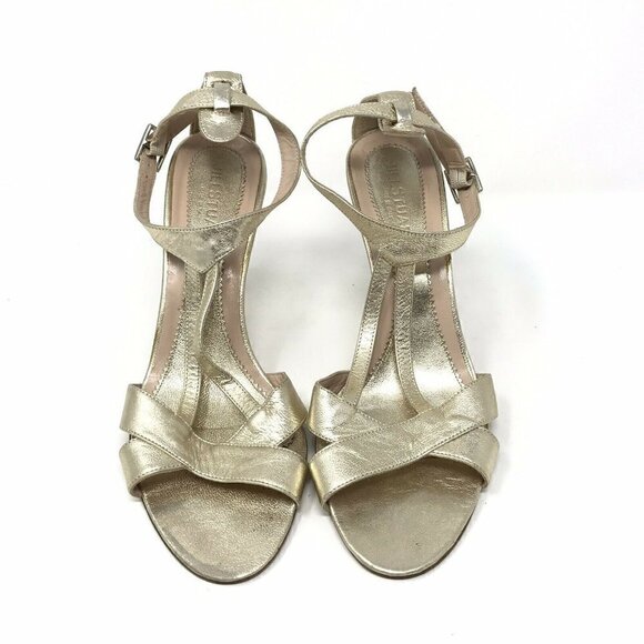 Jill Stuart Italy Astrid Gold Leather Sandals 7 - Picture 4 of 8